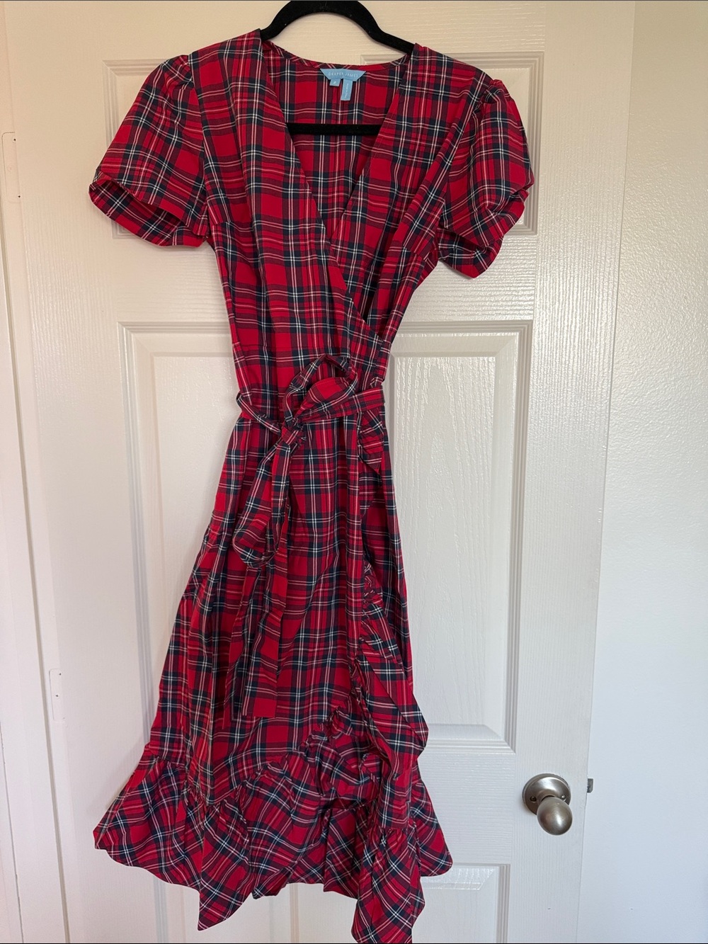 Draper James Red and Navy Plaid Cotton Dress